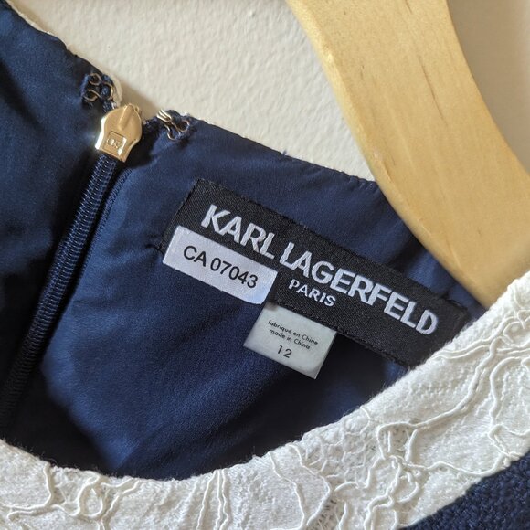 Karl Lagerfeld Paris Navy Blue Sleeveless Flounce Hem Dress - Picture 2 of 3